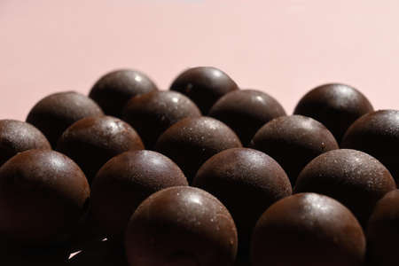 Group of dark chocolate chocolatesの写真素材