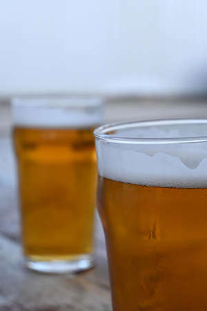 Selective focus on beer glassの写真素材