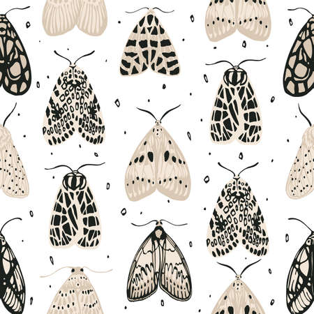 Monochrome moths seamless pattern. Vector illustrationのイラスト素材