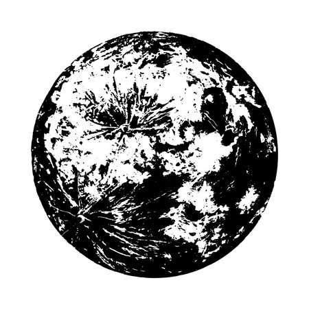Full moon painted with black ink brush. Vector illustrationのイラスト素材