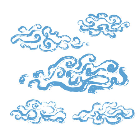 Set of clouds hand-drawn, brush texture.のイラスト素材