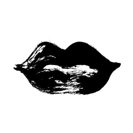 Lips Sign, drawn in black ink by hand. One stroke technique.のイラスト素材