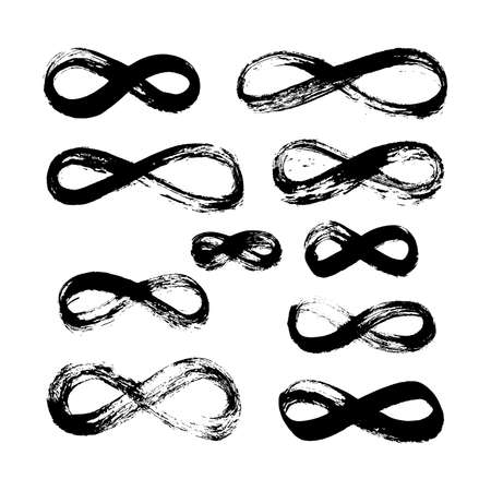 Infinity signs set of black ink freehand. 10 different options. 10 different options.のイラスト素材