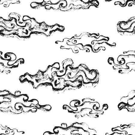 Seamless pattern of clouds hand-drawn ink.のイラスト素材