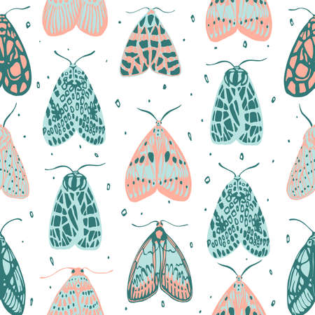Colorful moths seamless pattern. Vector illustrationのイラスト素材