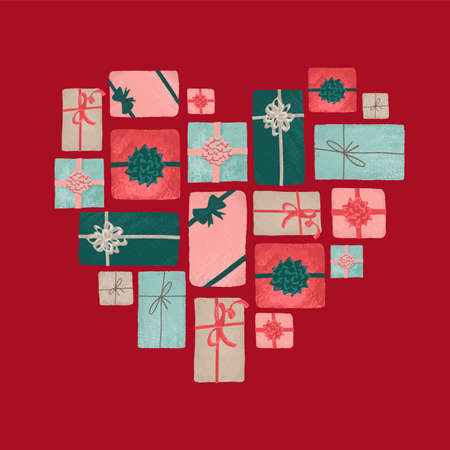 Gift boxes in a composition made from hearts. Valentines day card conceptのイラスト素材