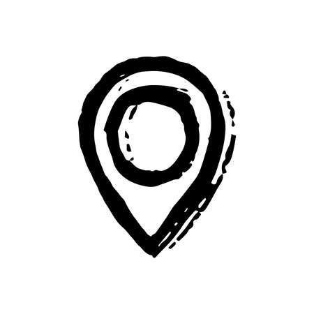Pin icon. Drawn by hand with a brush. Outline stroke texture in the style of grunge. Vector illustrationのイラスト素材