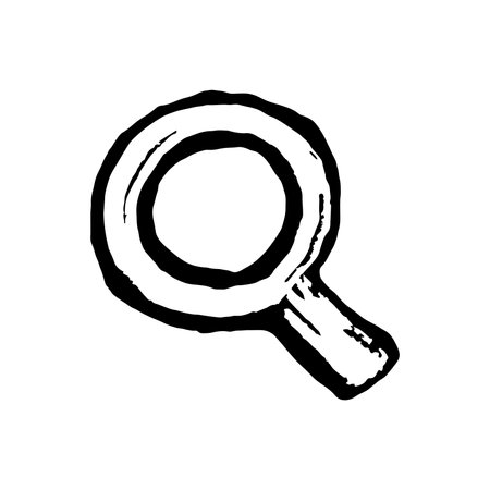 Search icon. Drawn by hand with a brush. Outline stroke texture in the style of grunge. Vector illustrationのイラスト素材