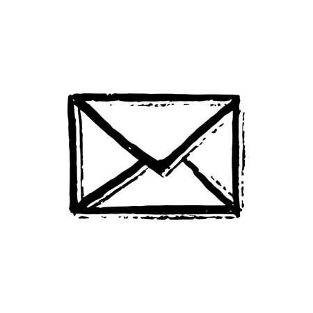 Email icon. Drawn by hand with a brush. Outline stroke texture in the style of grunge. Vector illustrationのイラスト素材