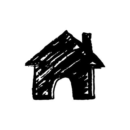 Home icon. Drawn by hand with a brush. Grunge texture. Vector illustrationのイラスト素材