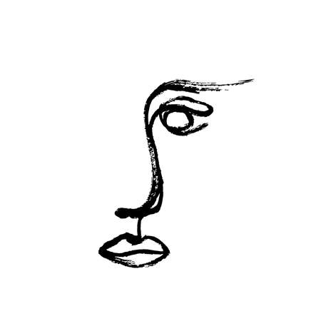 Woman face drawing by one-stroke, abstract minimalistic style. Hand-drawn by brush and ink.のイラスト素材