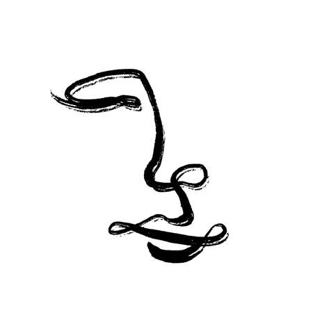 Woman face drawing by one-stroke, abstract minimalistic style. Hand-drawn by brush and ink.のイラスト素材
