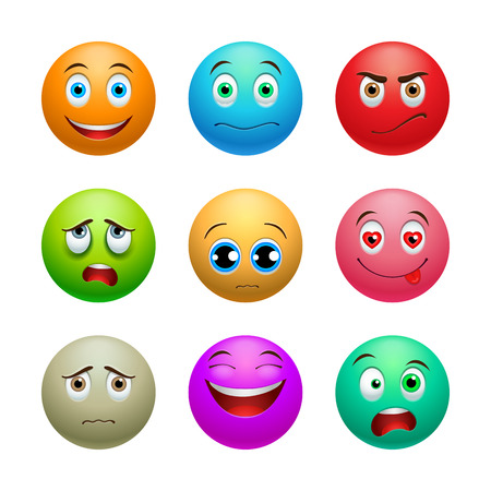 Smile set, colored balls with emotions on white backgroundのイラスト素材