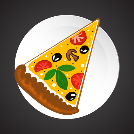 Pizza illustration, dish plate isolated on blackのイラスト素材