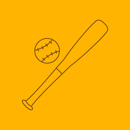 Baseball line icon, thin contour on yellow background
