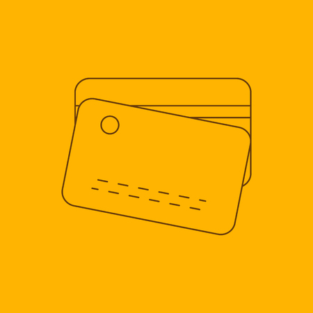 Plastic card line icon, thin contour on yellow backgroundのイラスト素材