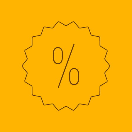 Discount label line icon, thin contour on yellow backgroundのイラスト素材