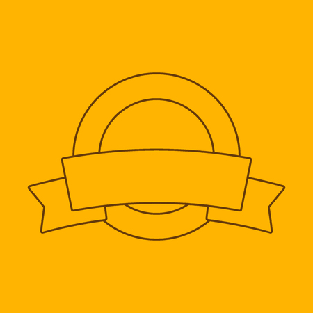 Label with ribbon line icon, thin contour on yellow backgroundのイラスト素材