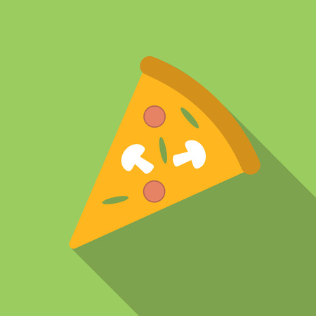 Pizza flat icon, colored image with long shadow on green backgroundのイラスト素材