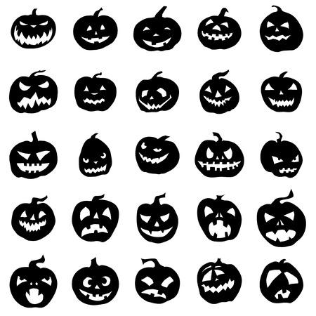 Pumpkin silhouettes set isolated on white backgroundのイラスト素材