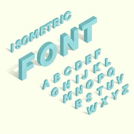 Isometric blue alphabet font. 3D isometric letters for web and mobile deviceのイラスト素材