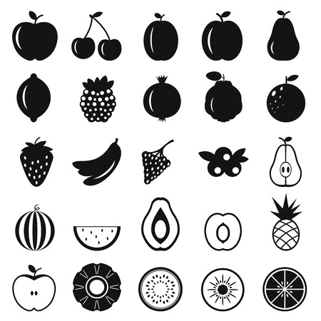 Fruits simple icons set isolated on white backgroundのイラスト素材