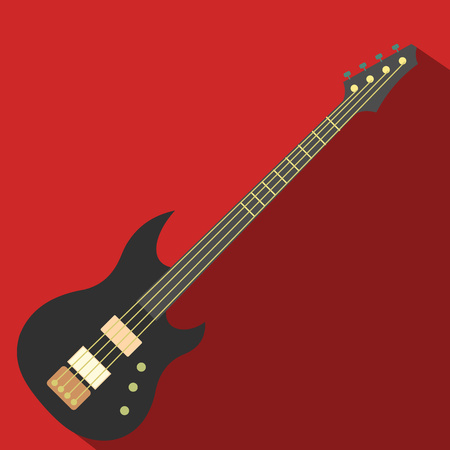 Flat electric guitar icon. Simple symbol on a red backgroundのイラスト素材