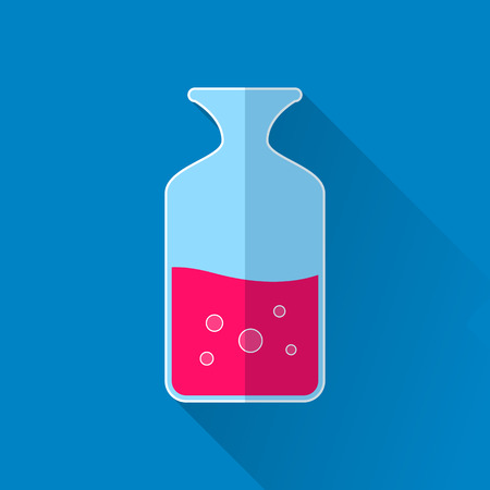 Chemical test tube colored icon. Flat pink and blue illustrationのイラスト素材