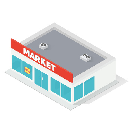 New isometric supermarket building isolated on white backgroundのイラスト素材