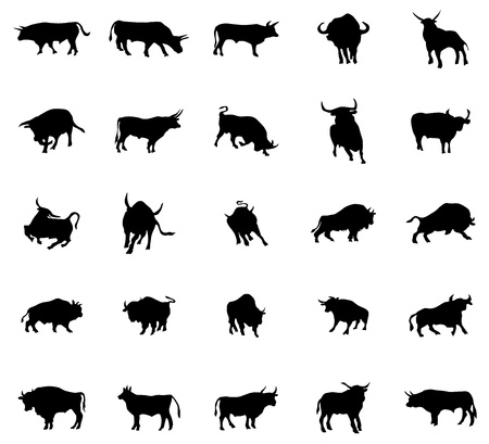 Bull silhouettes set isolated on white backgroundのイラスト素材