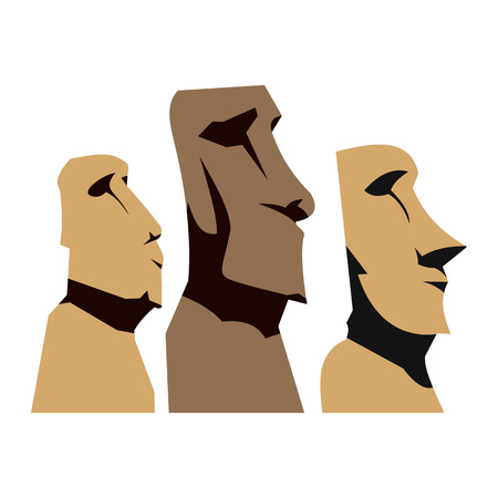 Moai Moais Monolithic Statues Polynesia Easter Island. Flat Styleのイラスト素材