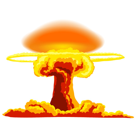 Nuclear explosion with dust. Orange and red illustration on a white backgroundのイラスト素材