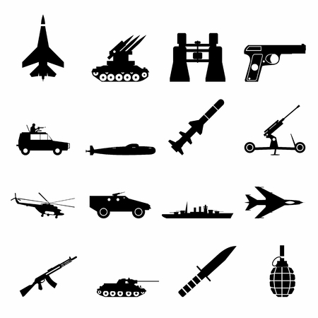 16 weapon simple black icons set isolated on a whiteのイラスト素材