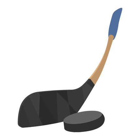 Hockey stick and puck illustration. Cartoon symbol on a white backgroundのイラスト素材