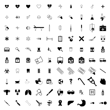 100 Medical icons set isolated on white backgroundのイラスト素材