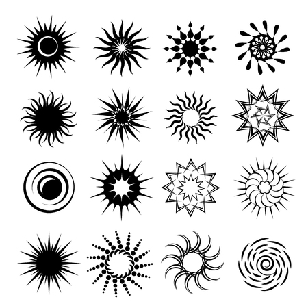 Sun black icons set isolated on white backgroundのイラスト素材