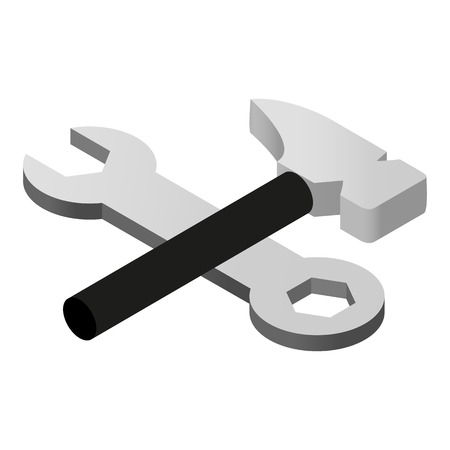 Wrench and hammer isometric 3d icon isolated on white backgroundのイラスト素材