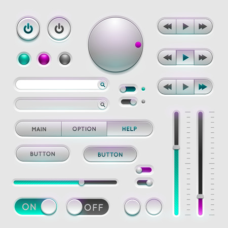 Interface web ui elements. Buttons, Switchers and Slider on gray backgroundのイラスト素材