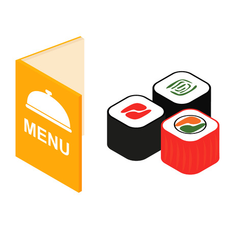 Menu and sushi isometric 3d icon for web and mobile devicesのイラスト素材