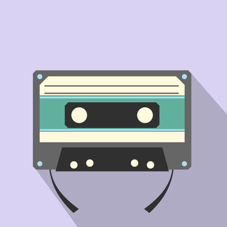Audio compact cassette flat icon. Color music tape on a blue backgroundのイラスト素材
