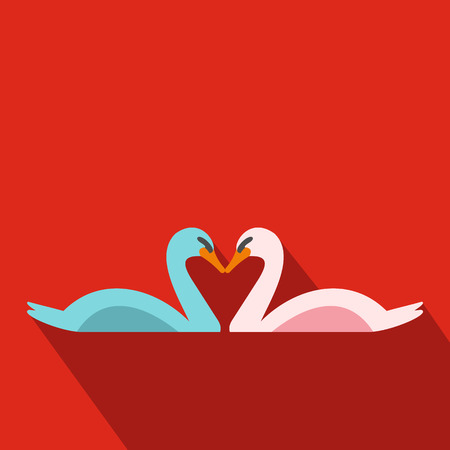 Valentine Day couple of swans flat icon. Modern flat icon with long shadowのイラスト素材