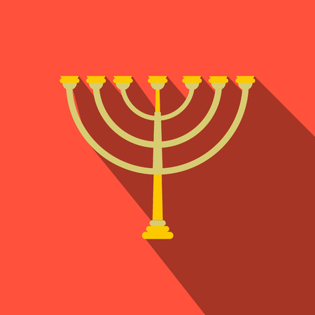 Gold hanukkah menorah flat icon. Illustration with a long shadowのイラスト素材