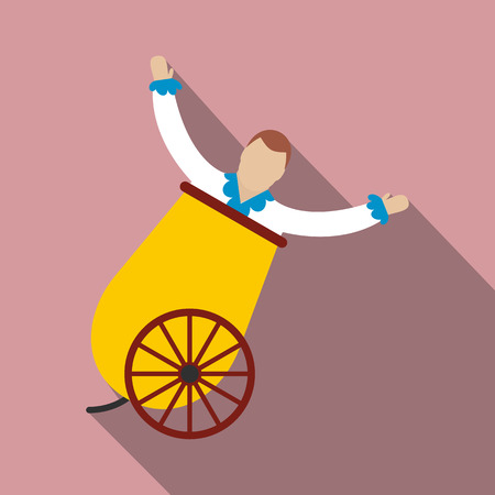 Circus man in cannon icon. Flat single symbol of a retro stuntmanのイラスト素材