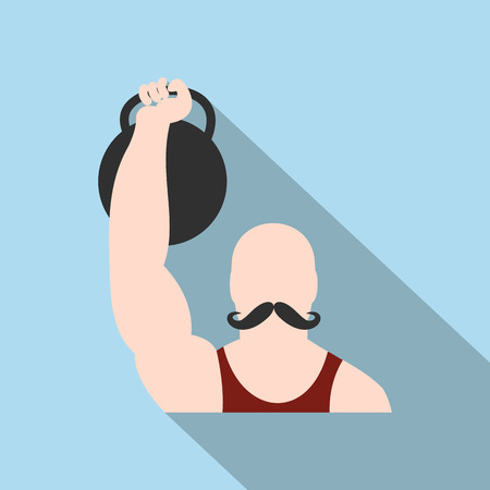 Retro circus athlete flat icon. Strong circus performer.  Symbol with long shadowのイラスト素材
