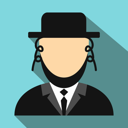 Rabbi flat icon. Jewish man. Single portrait with long shadowのイラスト素材