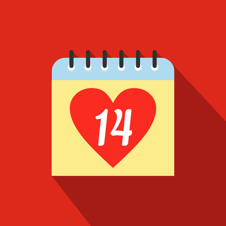14 February calendar flat icon. Single symbol with heart on a red backgroundのイラスト素材