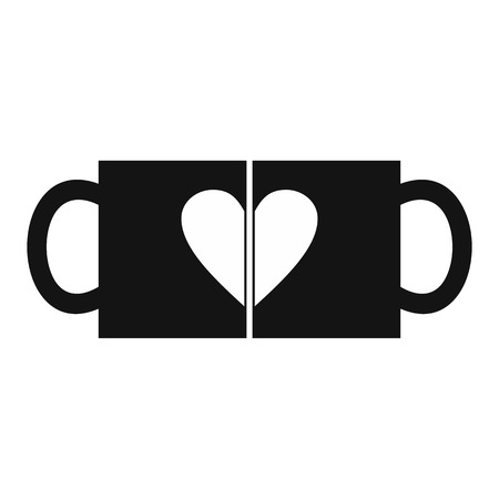 Valentine day couple cups simple icon. Cups with heartのイラスト素材