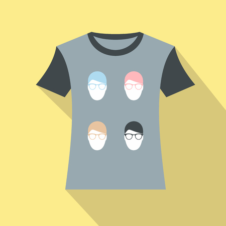 T-shirt with men portraits icon. Decorated with faces. Flat long shadow designのイラスト素材