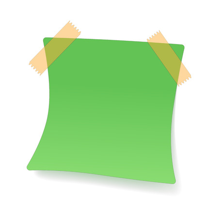 Sticker with adhesive tape cartoon icon isolated on a white. Green sheet of paperのイラスト素材
