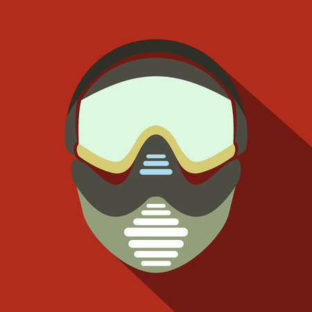 Paintball mask with goggles icon. Flat illustration isolated on red backgroundのイラスト素材